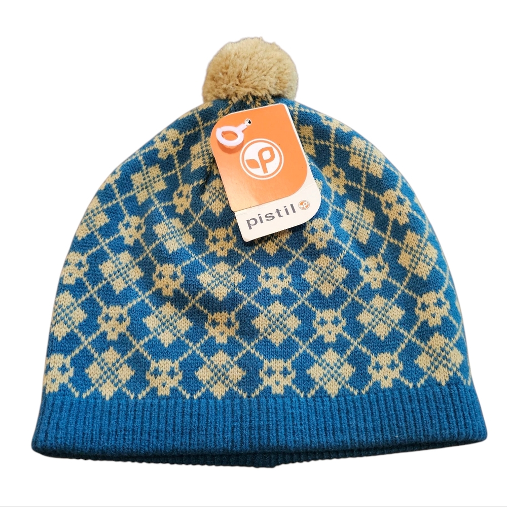 Pistil Beanie Blue Argyle Skulls NWT
